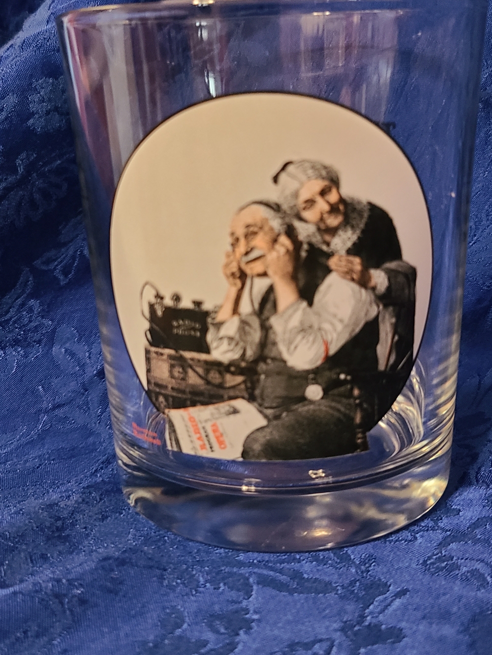 Norman Rockwell Glass Tumbler with Blue and White Illustration